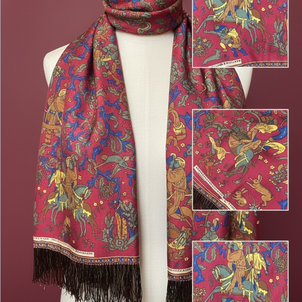Vintage Holland & Holland Silk Scarf with Fringe